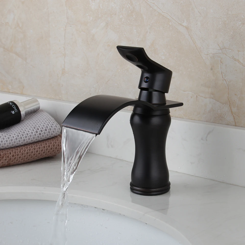 

YANKSMART Basin Faucet Bathroom Mixer Matte Black Faucet Waterfall Spray Basin Tap Vessel Faucet Deck Mounted Hot & Cold Taps