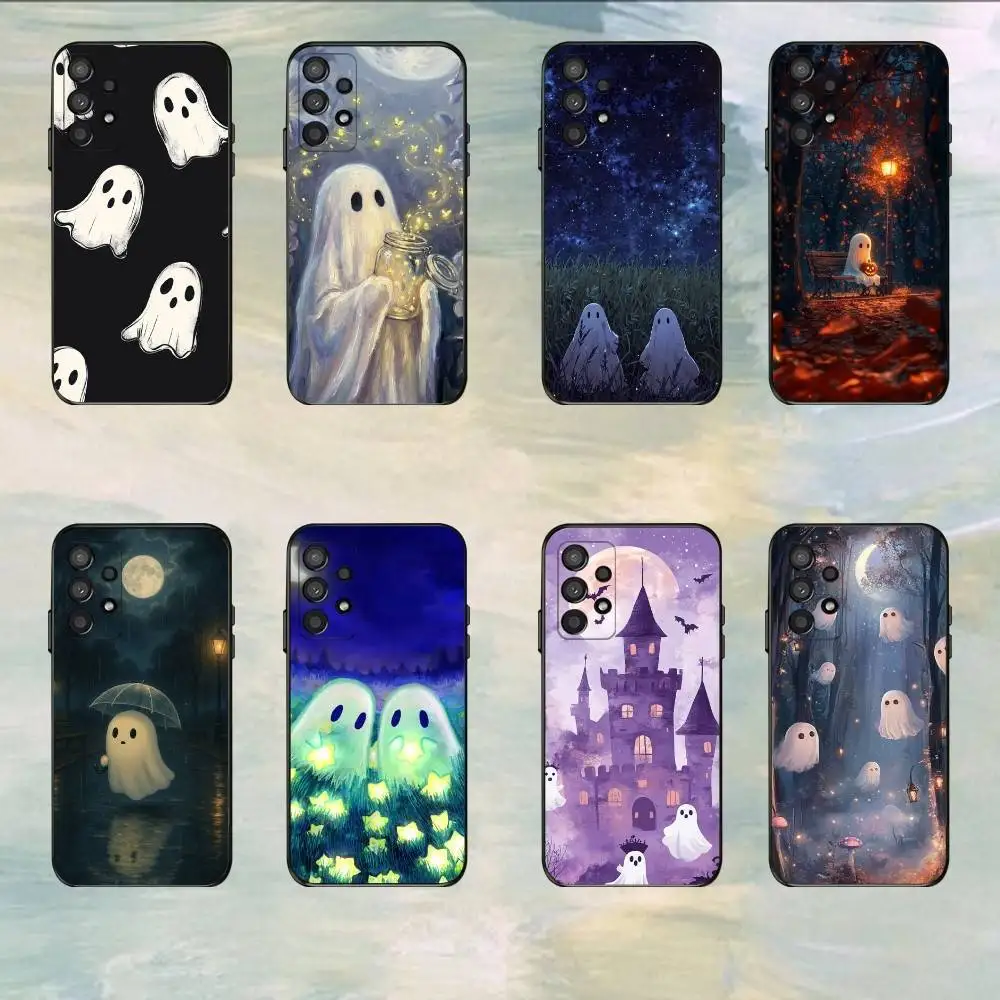 Cute Ghost Phone Case For Samsung S25,S24,S21,S22,S23,S30,Ultra,S20,Plus Black Cover
