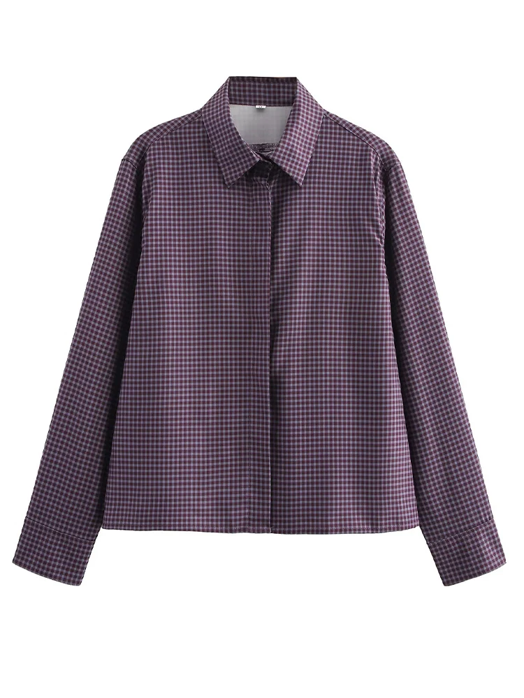 

Летняя женская одежда 2025 года в европейском и американском стиле, простая универсальная удобная клетчатая рубашка с длинными рукавами и лацканами