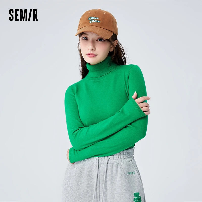 Semir Sweater Women Embroidered Simple Sweater Casual Temperament Winter Basic Versatile Pullover Turtleneck Bottoming Shirt