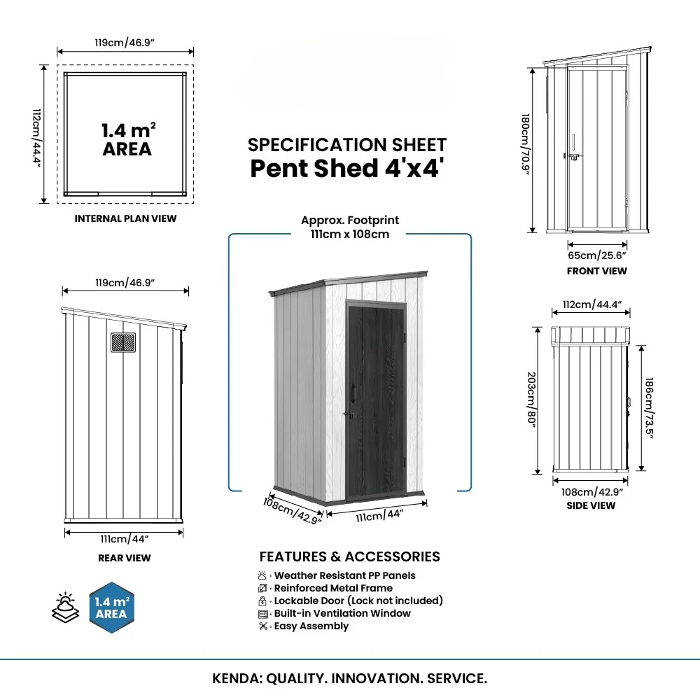 Custom PP 4x4ft Garden Outdoor Storage Shed Galvanized Steel Frame Typhoon Resistant Zero Maintenance Yard Balcony Storage