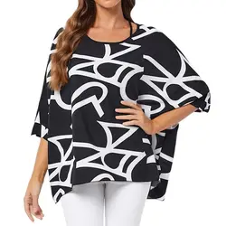 BHFlutter-camisa de chifón Bohemia para mujer, camisa informal de talla grande con ala de murciélago, Top de verano, novedad de 2023