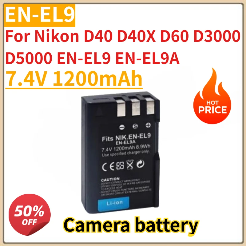 

New ENEL9 ENEL9a Camera battery 7.4V 1200mah for Nikon D40 D40X D60 D3000 D5000 EN-EL9 EN-EL9A Replacement Battery