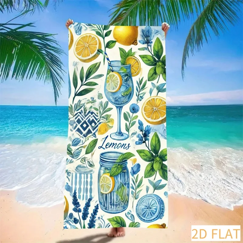 Watercolor Lemon Beach Towel - Super Absorbent Quick Dry Microfiber Soft Sand-Free Blanket for Picnic, Travel & Outdoor Relax