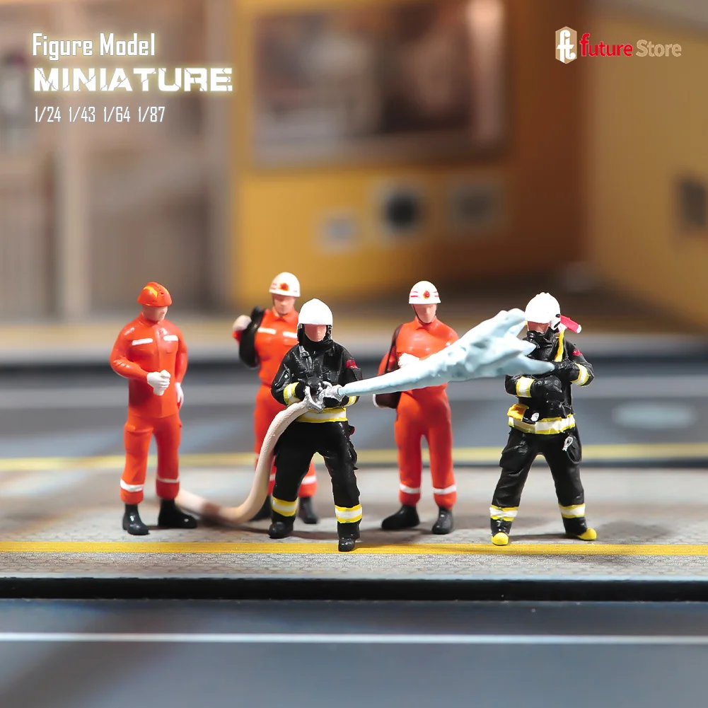 3D Print 1/87 1/64 1/43 1/24 1/18 Firefighters at the rescue site Scene Miniature Figure Diorama Model Mini Doll Creative Props