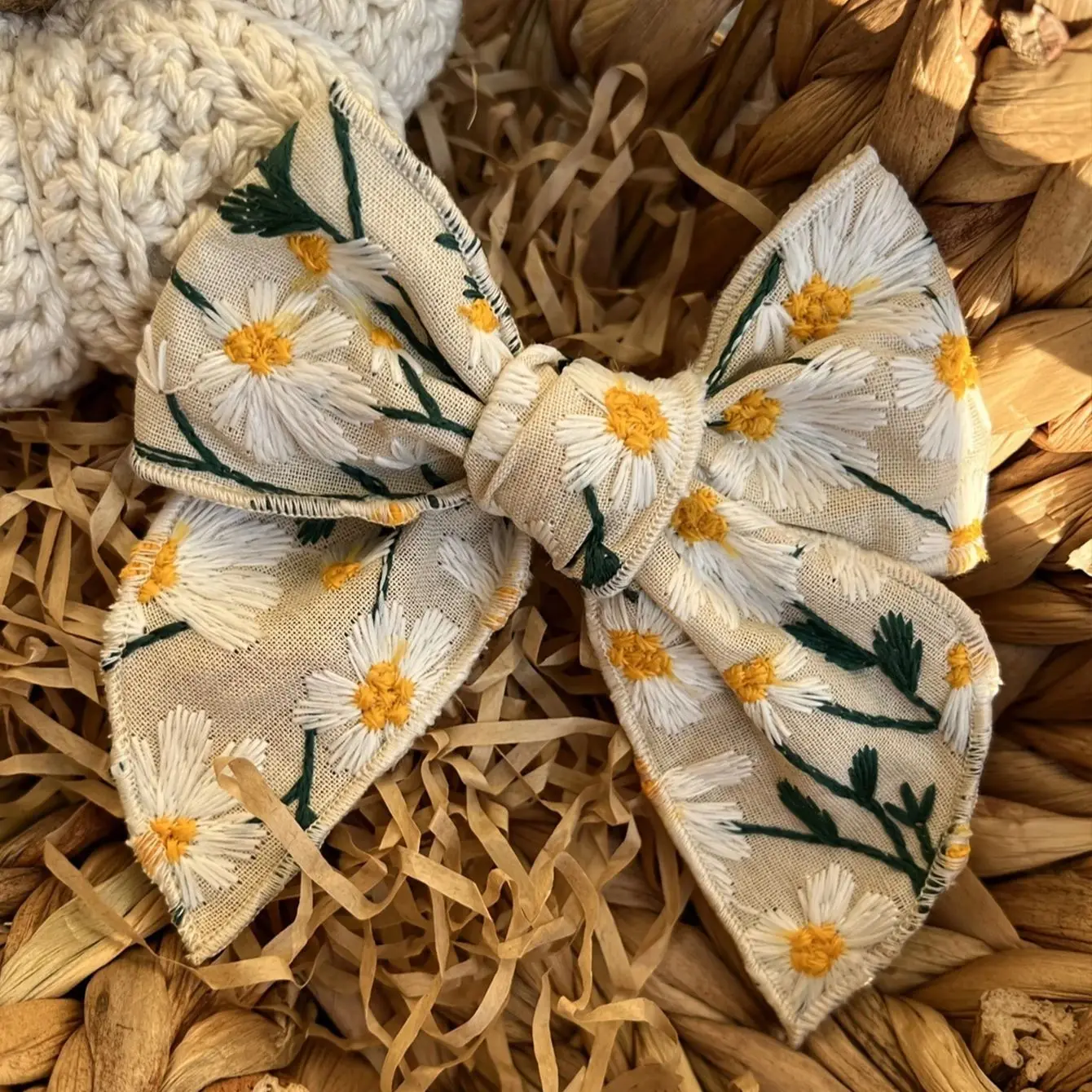 Embroidered Printed Bow Hair Clip for Girls Cute Daisy Baby Hairpin Princess Children Barrettes Kids Headwear Hair Accessories