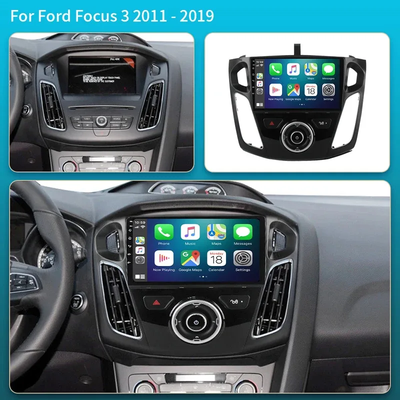 راديو سيارة أندرويد 15 لسيارة فورد فوكس 3 Mk 3 2011 2012 - 2019 مشغل فيديو الوسائط المتعددة رقم 2Din Carplay Auto Stereo DVD 5G WiFi