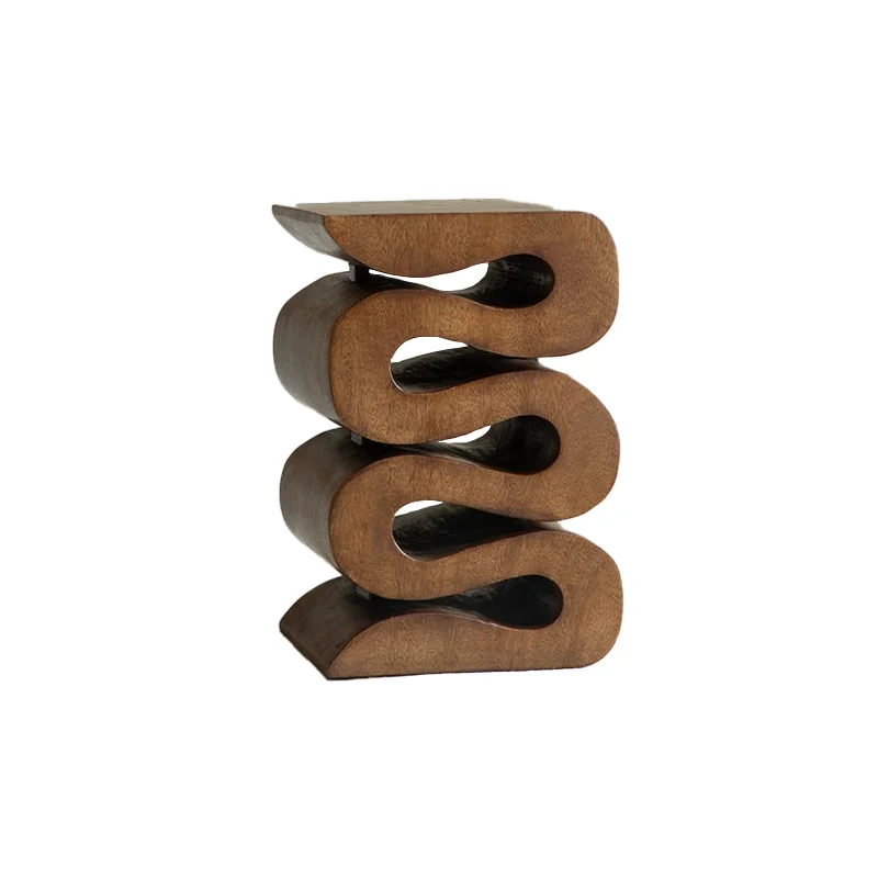 Modern Luxury Sculptural Wooden Side Table S-shaped Wiggle Stool Organic Design Accent Table Living Room Bedroom Art Decor Hotel