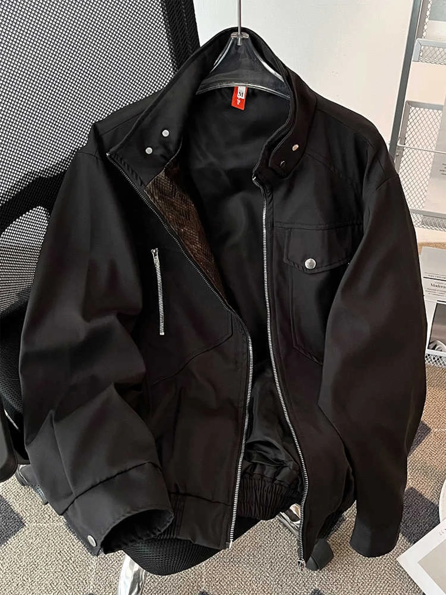 Women's Black Gothic Bomber Jacket Vintage Korean Oversize Autumn Coats Loose Harajuku Streetwear 2000s Emo Outerwear Tops 2025