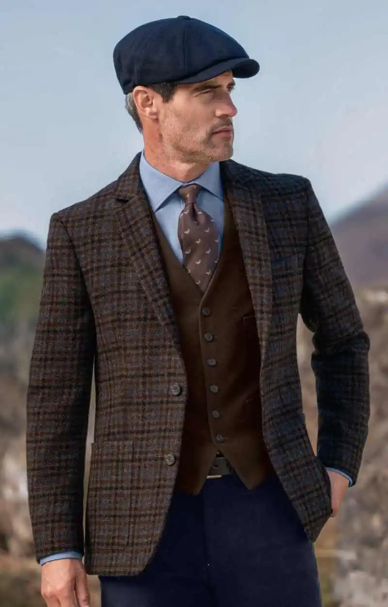 Stylish Plaid Tweed Suit Jacket Wool Blend Notched Lapel Single Breasted Blazer For Dating Ceremony Daily Occasions Customized