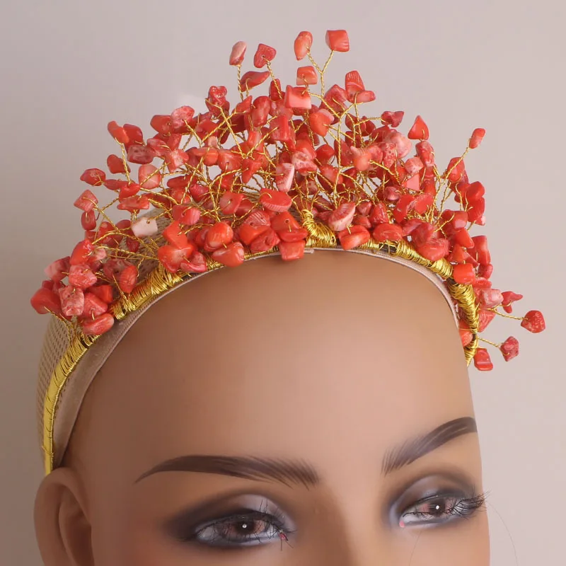 4ujewelry Real Coral Beaded African Wedding Crown Traditional Nigerian Bridal Headpieces 2023  New