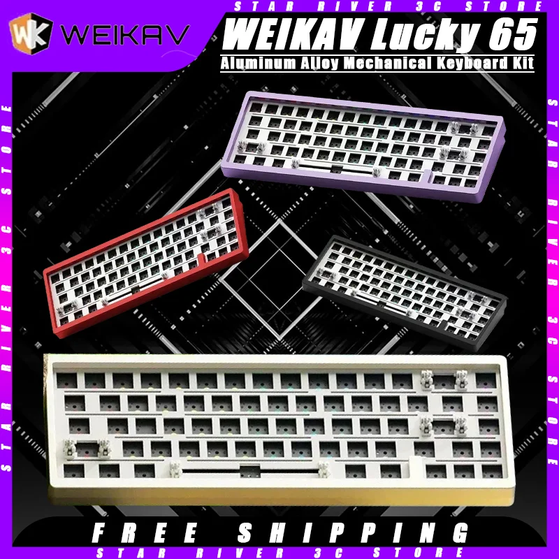 weikav lucky 65 teclado mecanico 66 chaves tri mode hot swappable liga de aluminio teclado personalizado gaming pc gamer acessorios 01