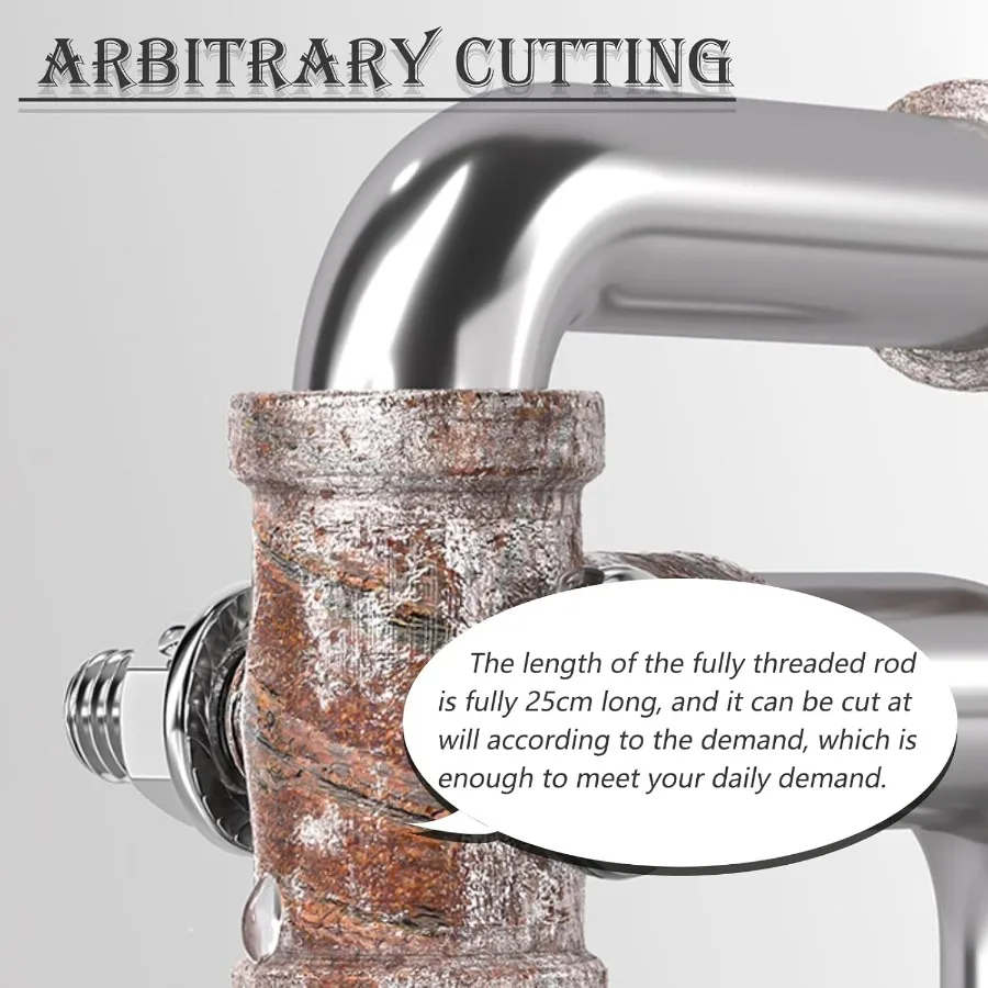 2 قطعة 1 420 قضيب ملولب بالكامل 12 "304 برغي طويل من الفولاذ المقاوم للصدأ مع صواميل قفل وغسالة مسطحة وأغطية نهاية مطاطية لـ Ah #4