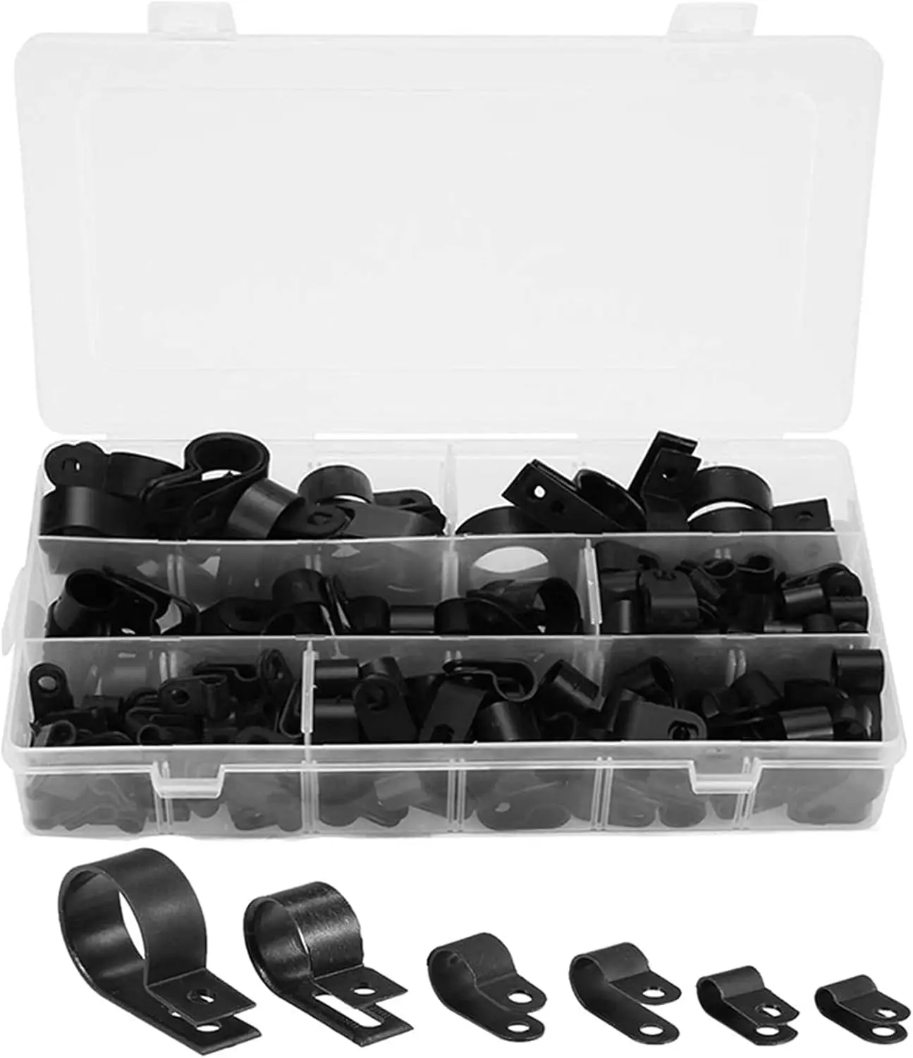 200PCS Nylon Plastic P/R Type Cable Clamp Cable Guide Clamp Car Buckle Black Nylon Line Card Buckle