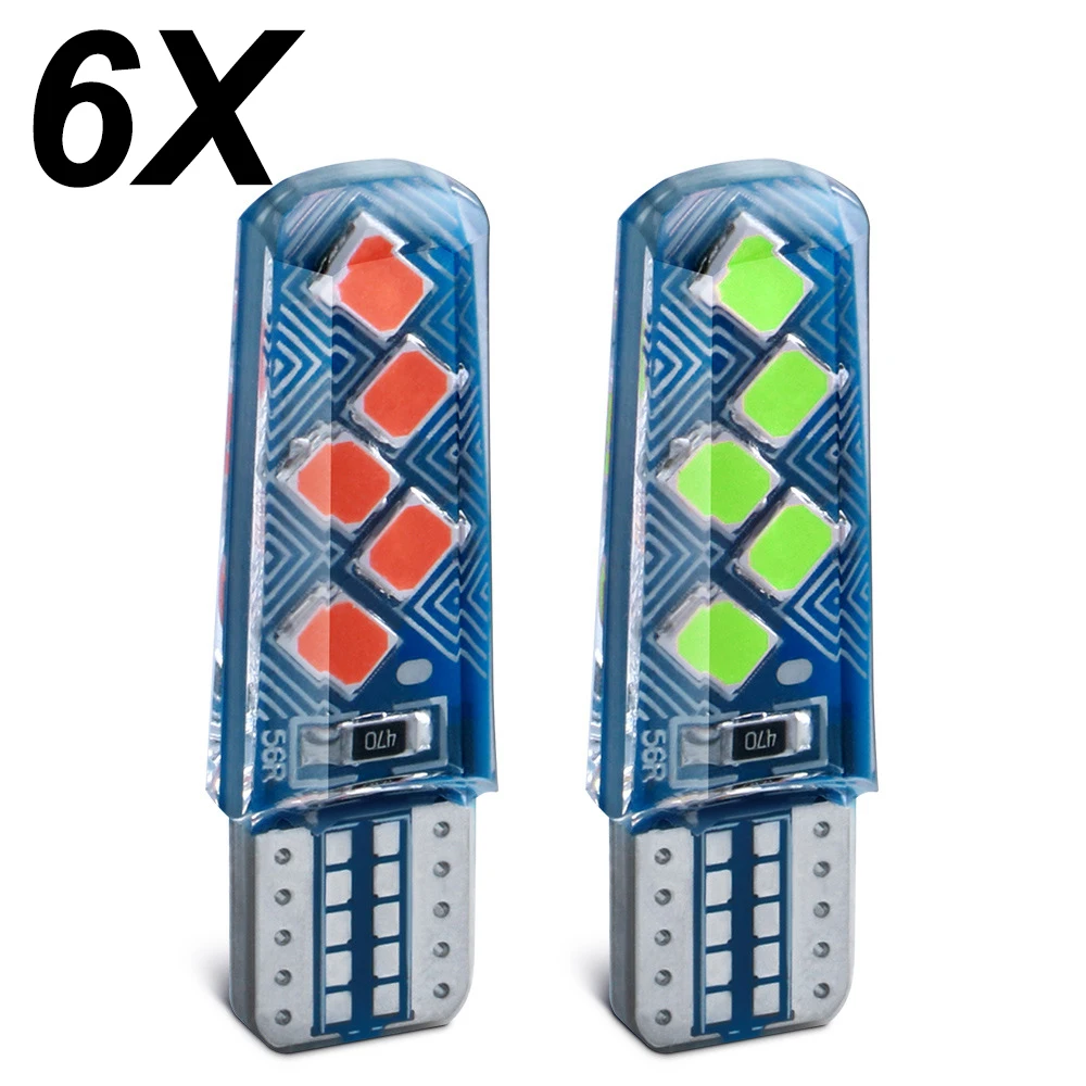 

6Pcs 12V T10 3030 10Smd Led Auto Interior Bulb White Led Car Side Wedge Light Bulbs License Lamp Ice Blue Yellow Red 6000K