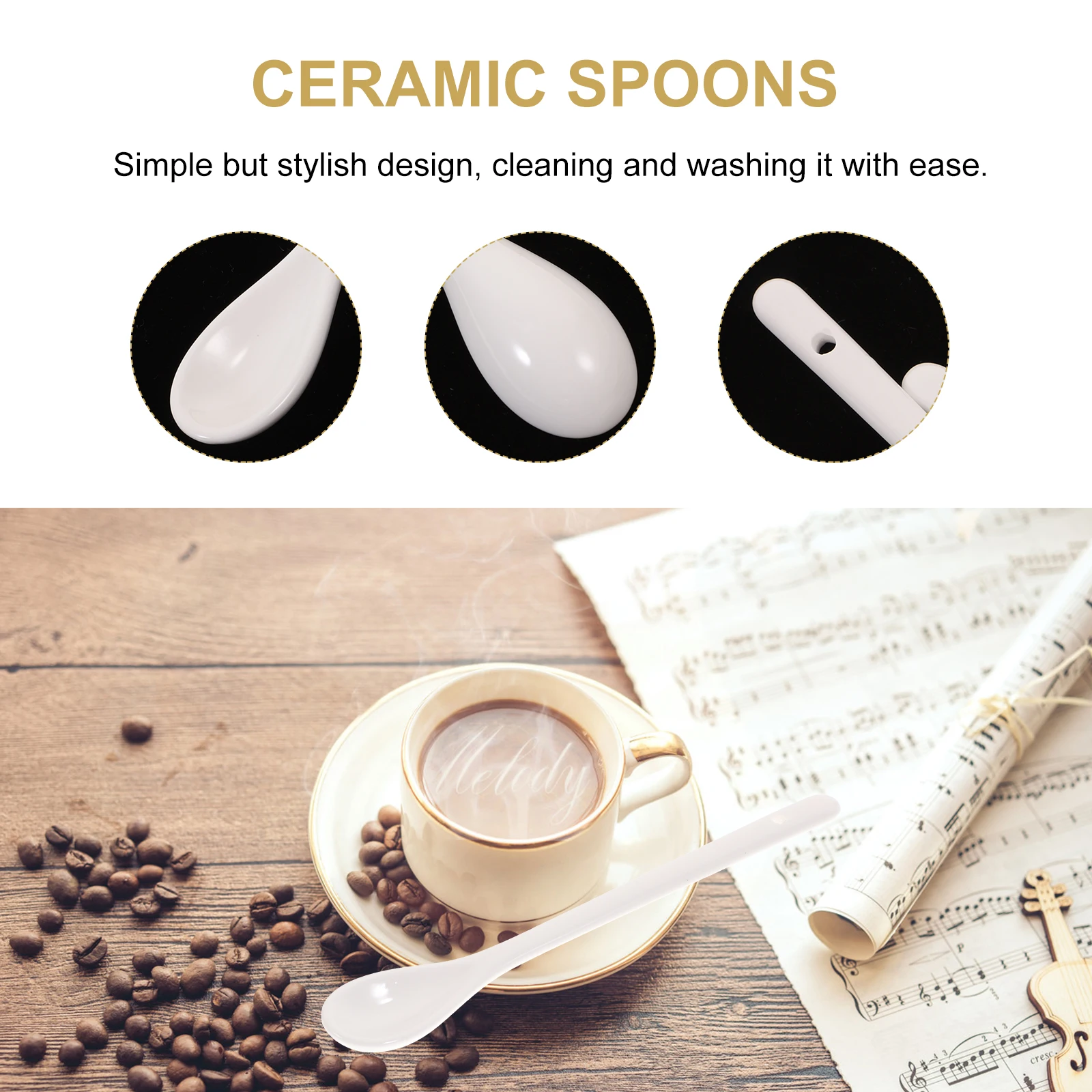 

5Pcs Coffee Spoon Large Ceramic Long Handle Kitchen Ladles Soup Scoop for Eating Soup Porridge Rice Sturdy Utensil