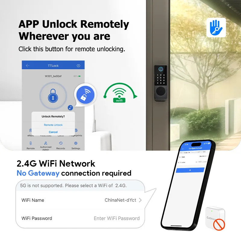 TTLock versione WIFI integrata nel Gateway impronta digitale impermeabile cancello esterno Passcode Rfid Card Keyless Smart Door Lock