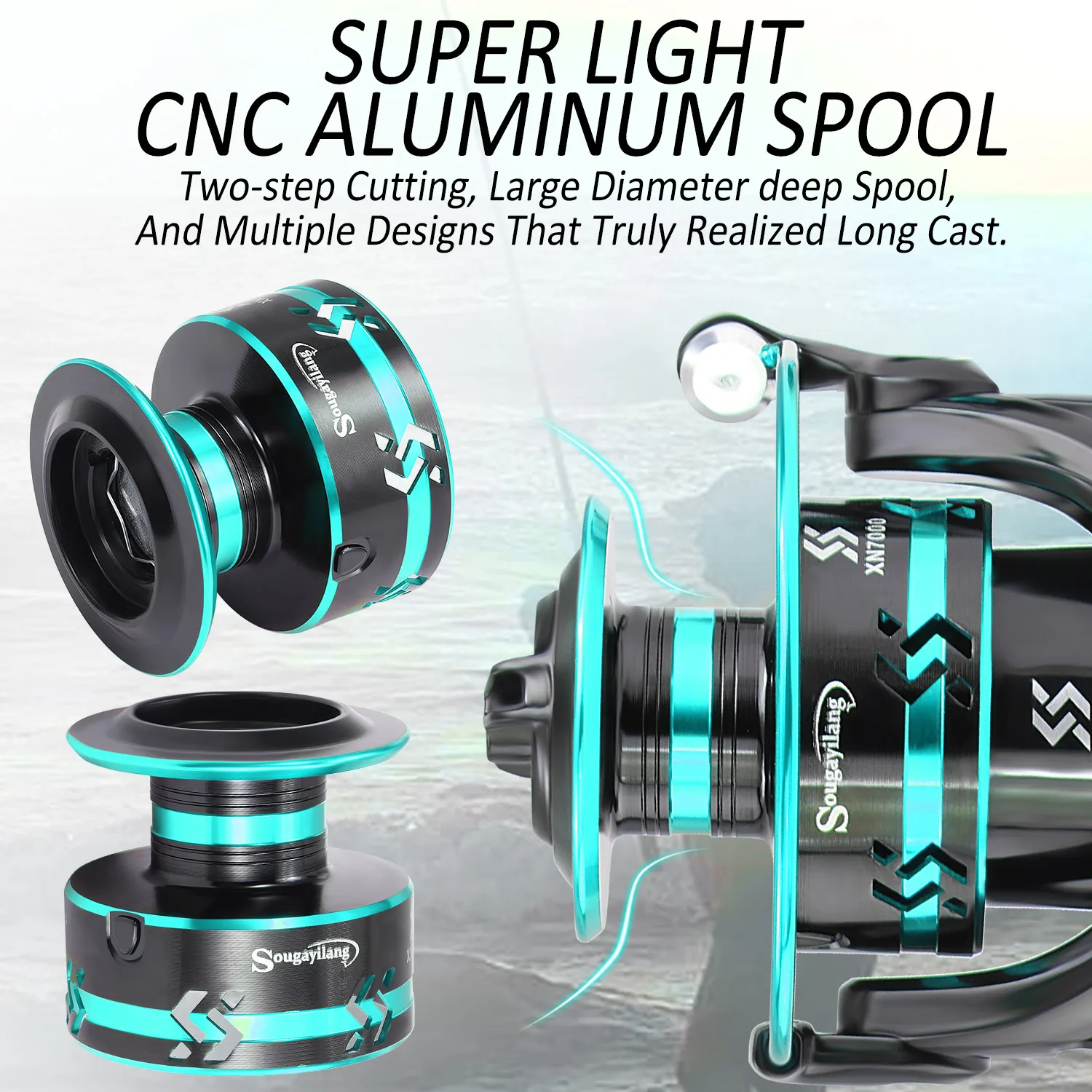 Sougayilang 2000-7000 بكرة صيد دوارة 12 + 1BB بكرة ألومنيوم عالية القوة أقصى سحب 16 كجم هدية مجانية 500 متر خط نايلون Pesca #4