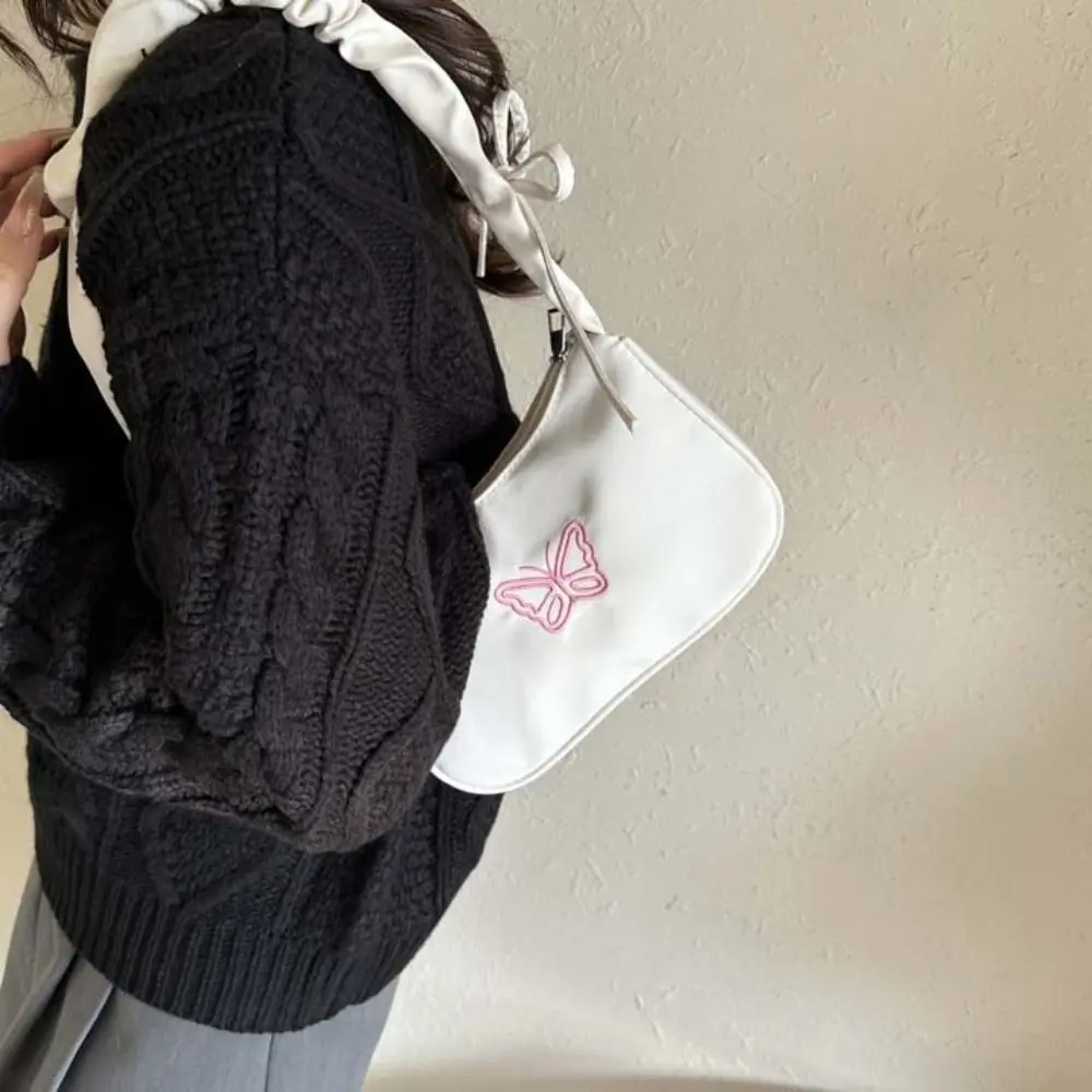 

Сумка на плечо с вышивкой и бантом-бабочкой, Оксфордская сумка с рюшами и ручкой, сумка в форме полумесяца, сумка в стиле Y2k, нейлоновая сумка-тоут с бантом