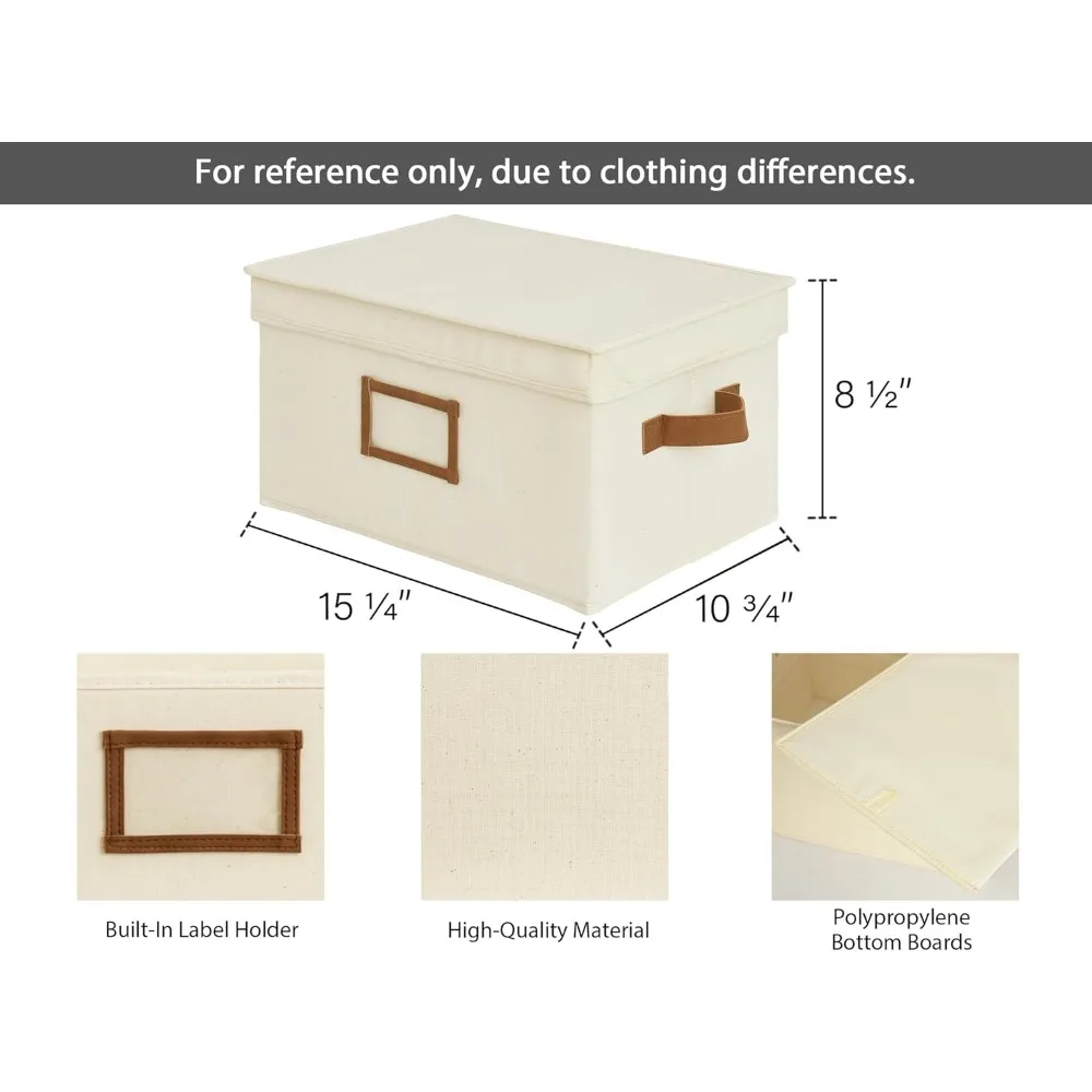 صناديق تخزين كبيرة قابلة للطي مع أغطية، وصناديق تنظيم قابلة للتكديس مع مقابض من البولي يوريثان لأرفف الخزانة، عاجي 3 عبوات