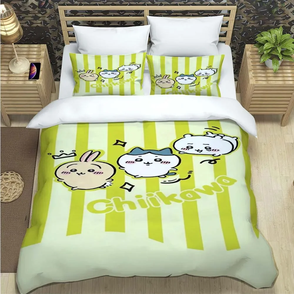 Cartoon Chiikawa Pattern Quilt Cover With Pillowcases 3D Digital Printed Bedding Set Twin Full Queen King Christmas Gift