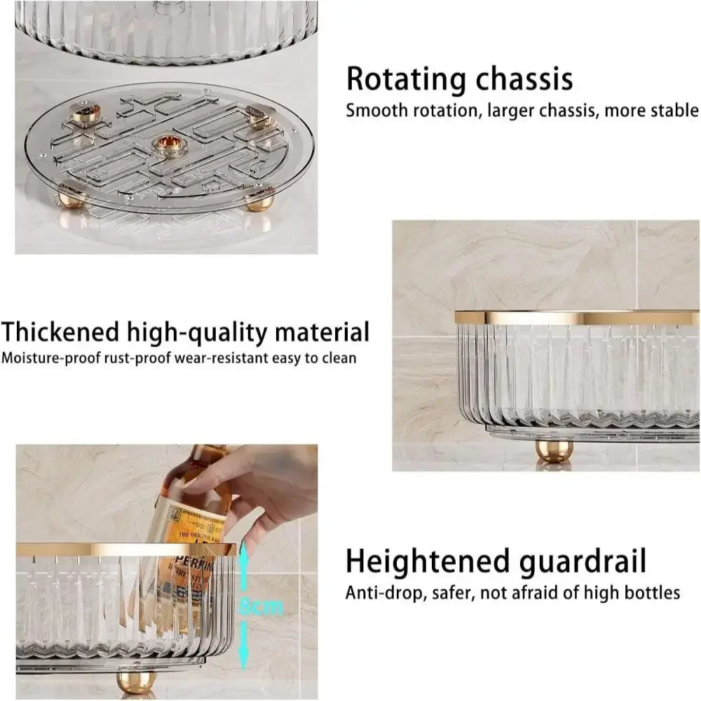 1pc Round Plastic Clear Rotating Container Bins for Cabinet Pantry Kitchen Countertop Refrigerator (Grey) image 4