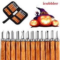 12-Pcs Carbon Steel Wood Handle Wood Carving Chisel Woodworking Graver Tool Set Wood Carving Knife DIY Hand Tool Carving Knife