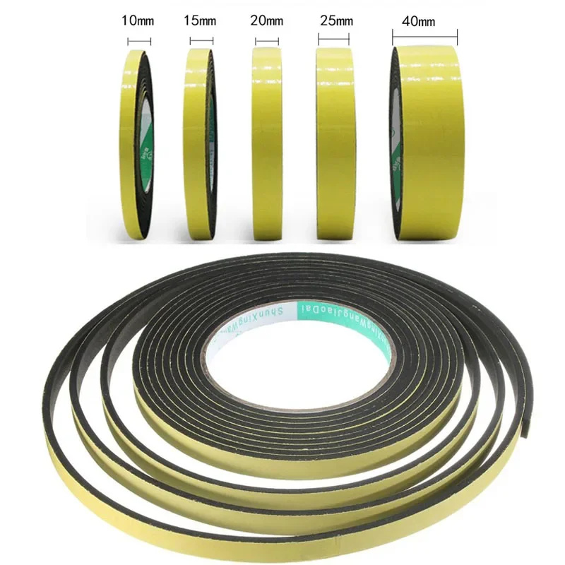 2M Door Seal Strip with Adhesive 5/10/15/20/30/40mm Waterproof Foam Rubber Tape for Window Door Gap Soundproofing Insulation