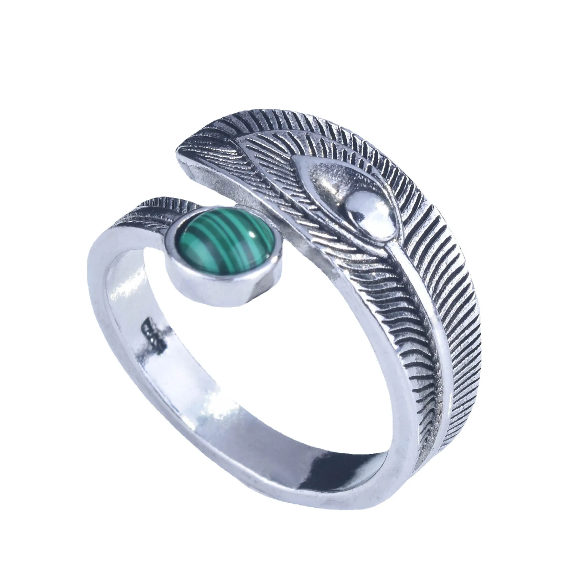 Cross-border independent station hot selling retro malachite ring women's opening foreign trade silver jewelry wholesale