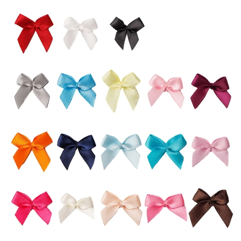 200 Pcs Colorful Small Size Bowknot Mini Satins Ribbon Bows Flowers Appliques