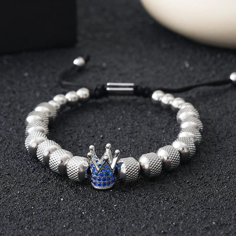Luxury Stainless Steel Beads Crown Charms Man Bracelet Jewelry Gift