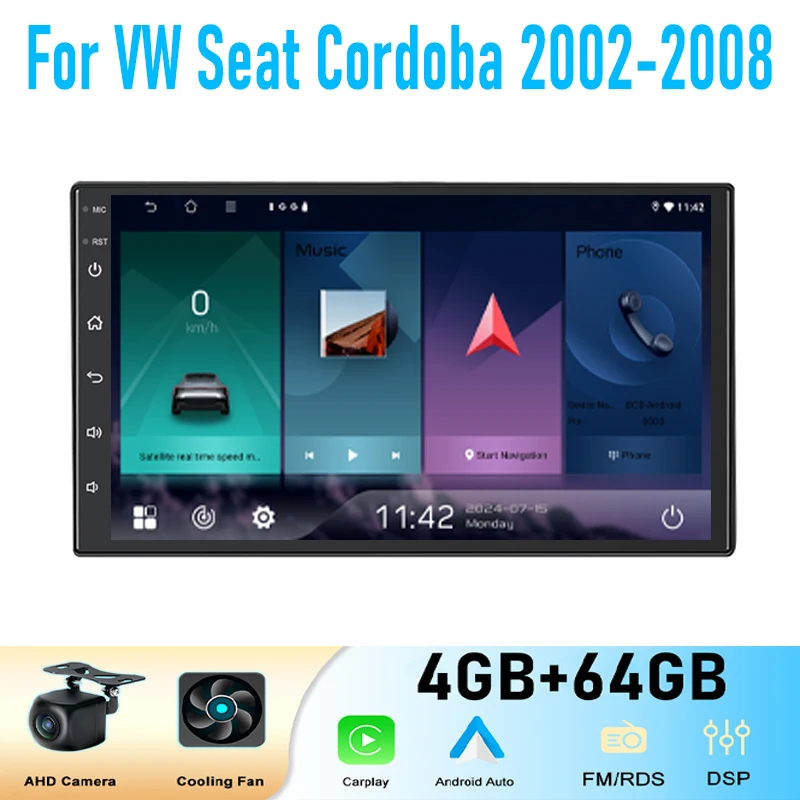 

7" For VW Seat Cordoba 2002-2008 64GB Radio Wireless Carplay Adnroid 15 Auto Head GPS Navi WIFI Car Stereo Radio Google Map
