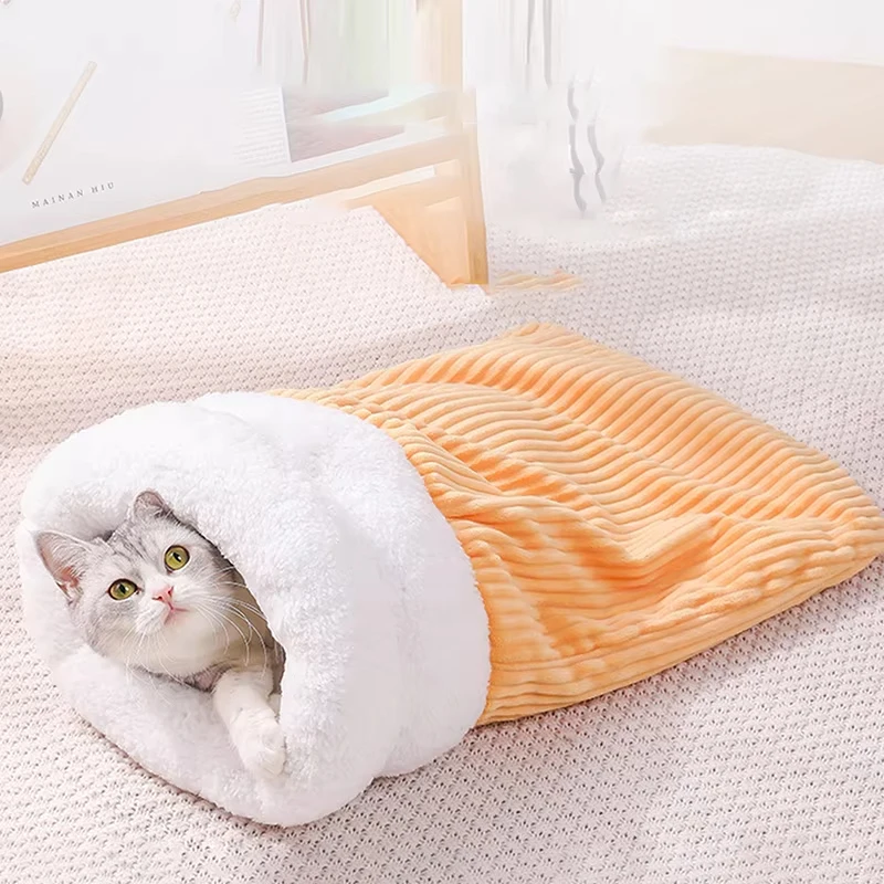 

Warm Cozy Semi-Enclosed Cat Sleeping Bag Washable Funny Large Pocket Design Resting Cat Nest Dog Bed Pet Accessories