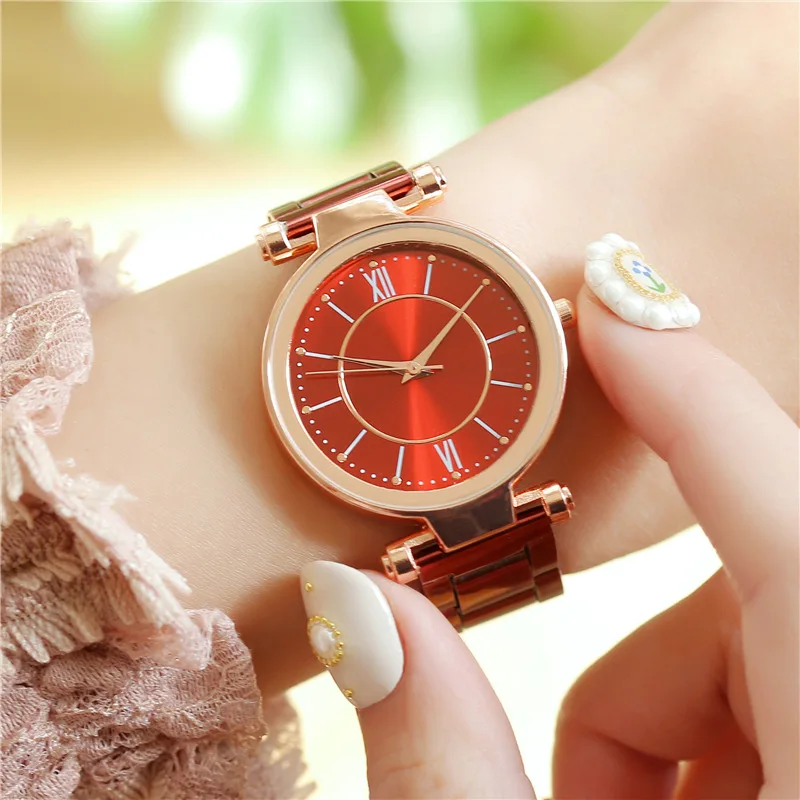 Vrouwen Horloge Roestvrij Staal Top Quailty Luxe Drukknop Verborgen Sluiting Sport Polshorloges Sieraden Geschenken Logio Feminino Montre