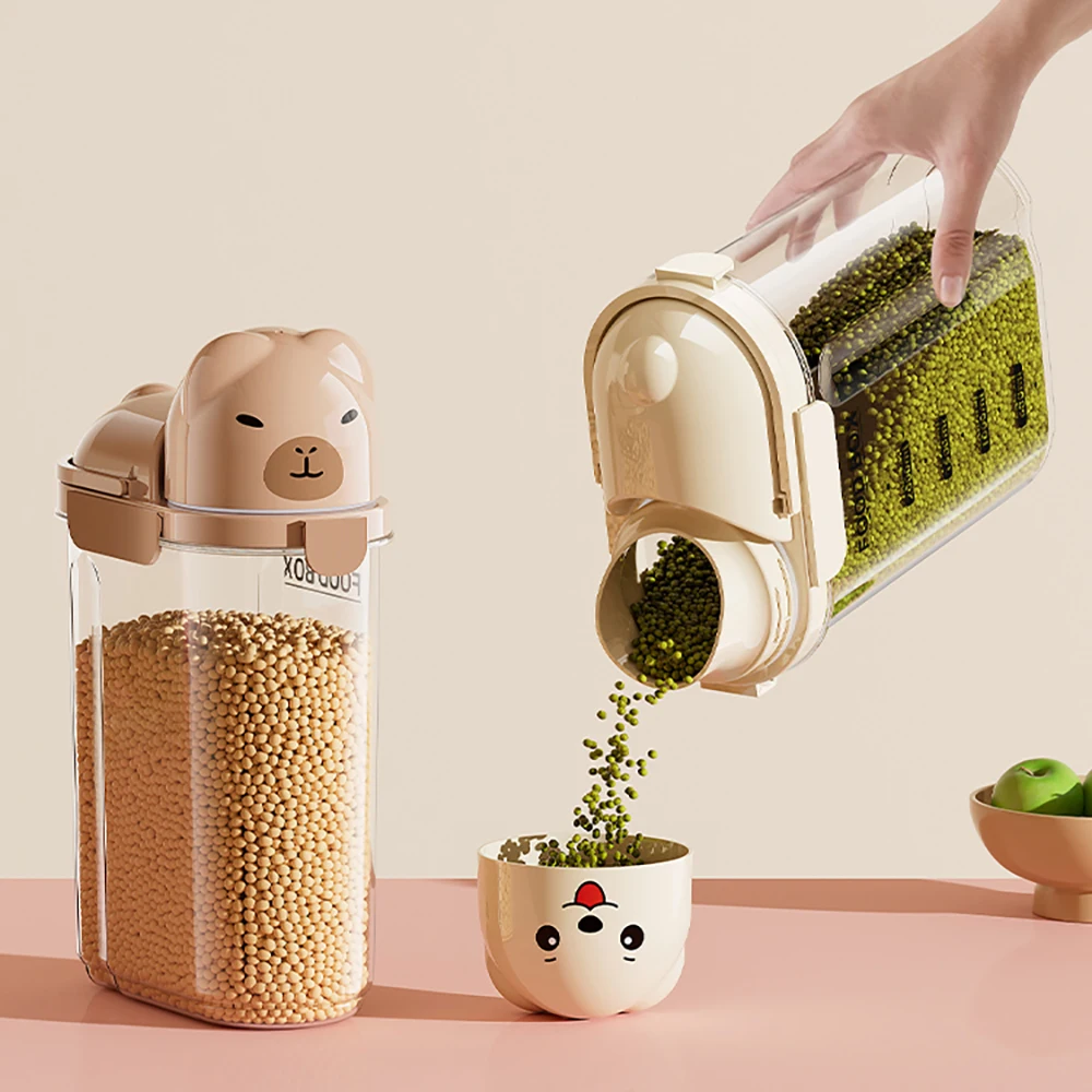 Food Storage Containers with Measuring Cup Moisture-proof Powder Cereal Storage Tank Detergent Plastic Airtight Kitchen Items