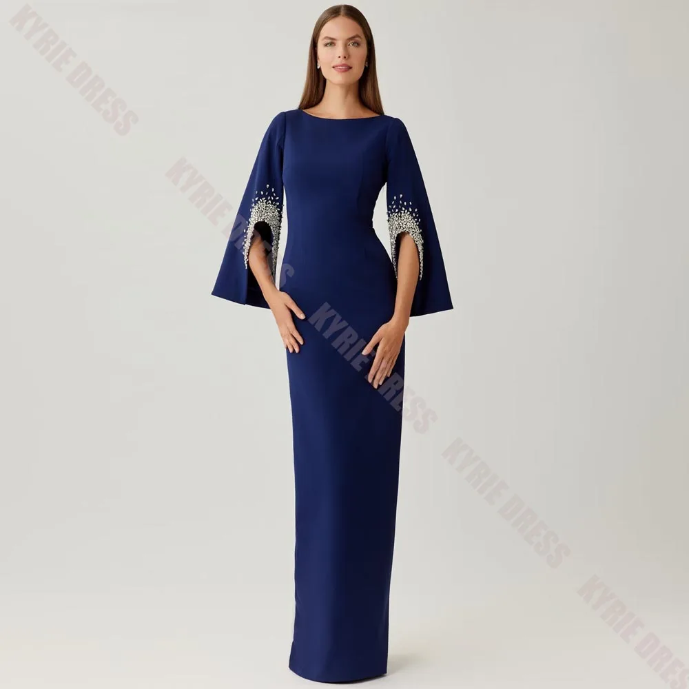Vestidos de Noche Formales para Mujer, Elegantes, con Cuello Barco, Mangas de Capa con Cristales, Corte Columna, Vestidos Largos para Invitadas de Boda, Vestidos de Fiesta y Graduación