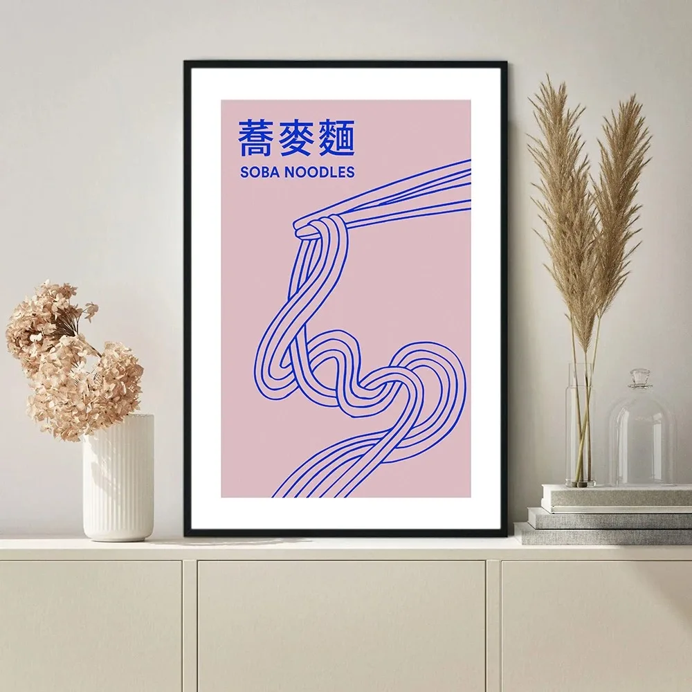 Japanese Kitchen Poster Soba Noodles Wall Art Origami Abstract Canvas Painting Tokyo Food Print Picture Asia Living Room Decor