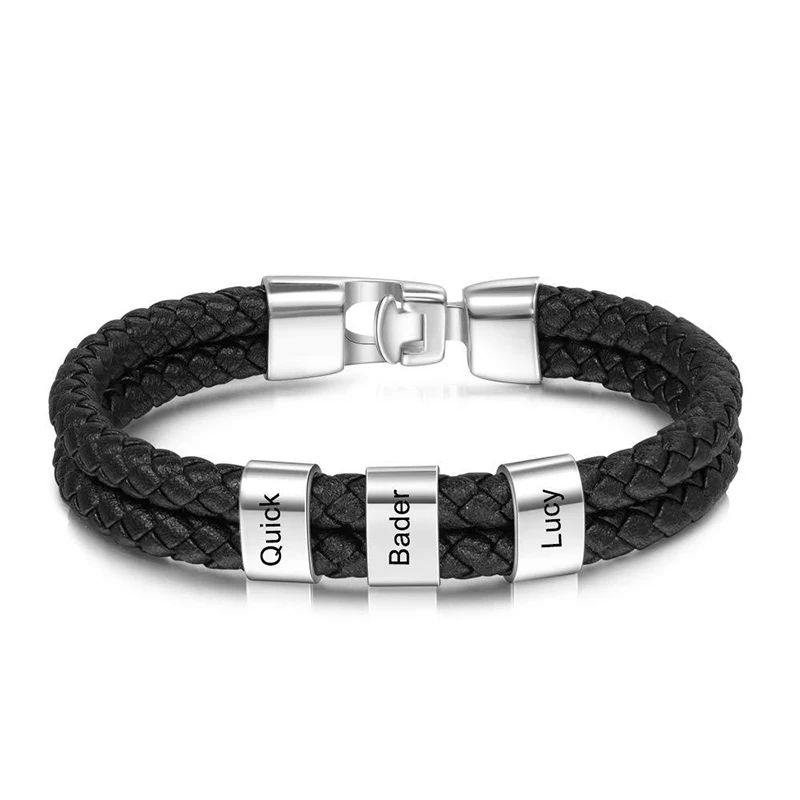 Personal isierte Väter Armband Familie benutzer definierte Namen gravierte Herren geflochtene Leder armbänder für Männer Papa Geschenke für ihn