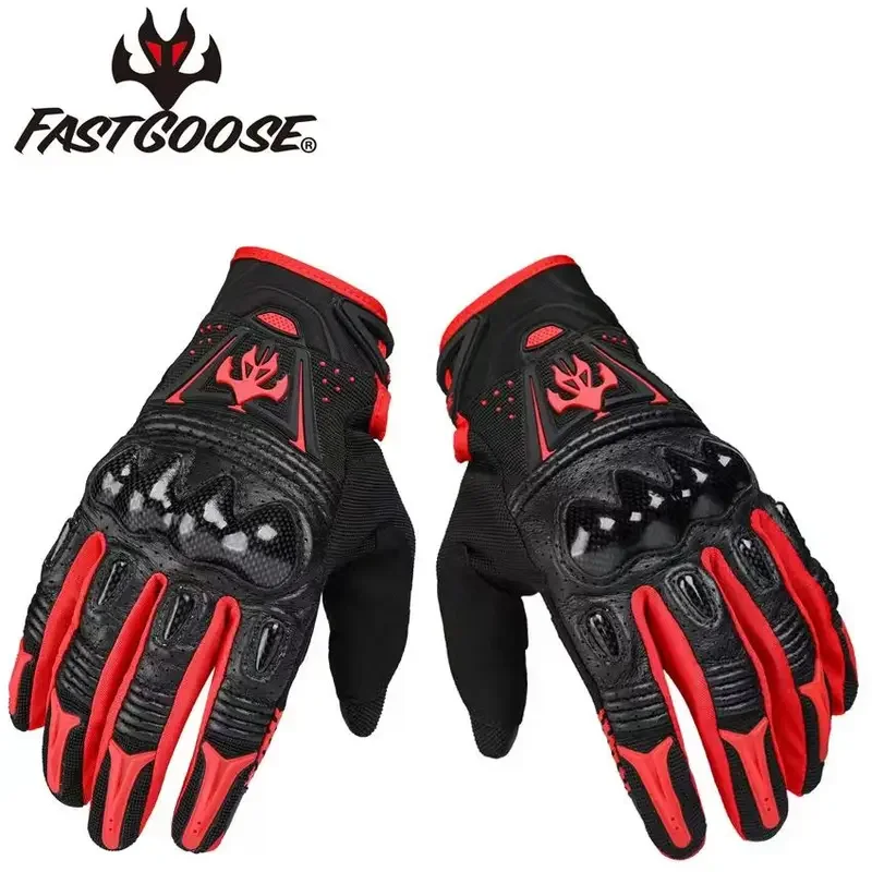 

FASTGOOSE Breathable Motorcycle Gloves Moto Touch Screen Motorbike Cycling Riding Bicycle Protective Carbon Leather Gloves