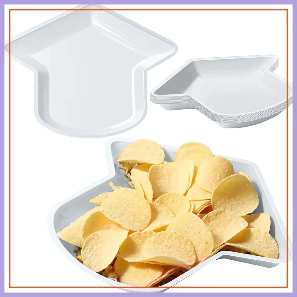 

24 Pcs White Graduation Cap Disposable Serving Platters, Reusable Snack Tray for Cookies, Chips, Candy, Dip, Dessert Plates for Graduation Party Supplies Decoration
