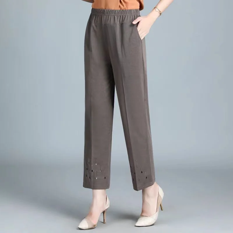 2024 New Women Summer Pants Elastic High Waist Casual Pants Middle aged Mom Pants Large Size Ice Silk Straight Pants Female 8XL