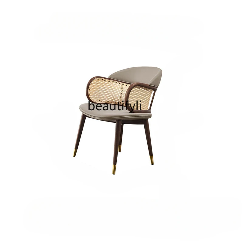 

Rattan Dining Chair Hotel Restaurant High-Grade Morandi Chair Misty Style Home Living Room Armchair single sofa chair