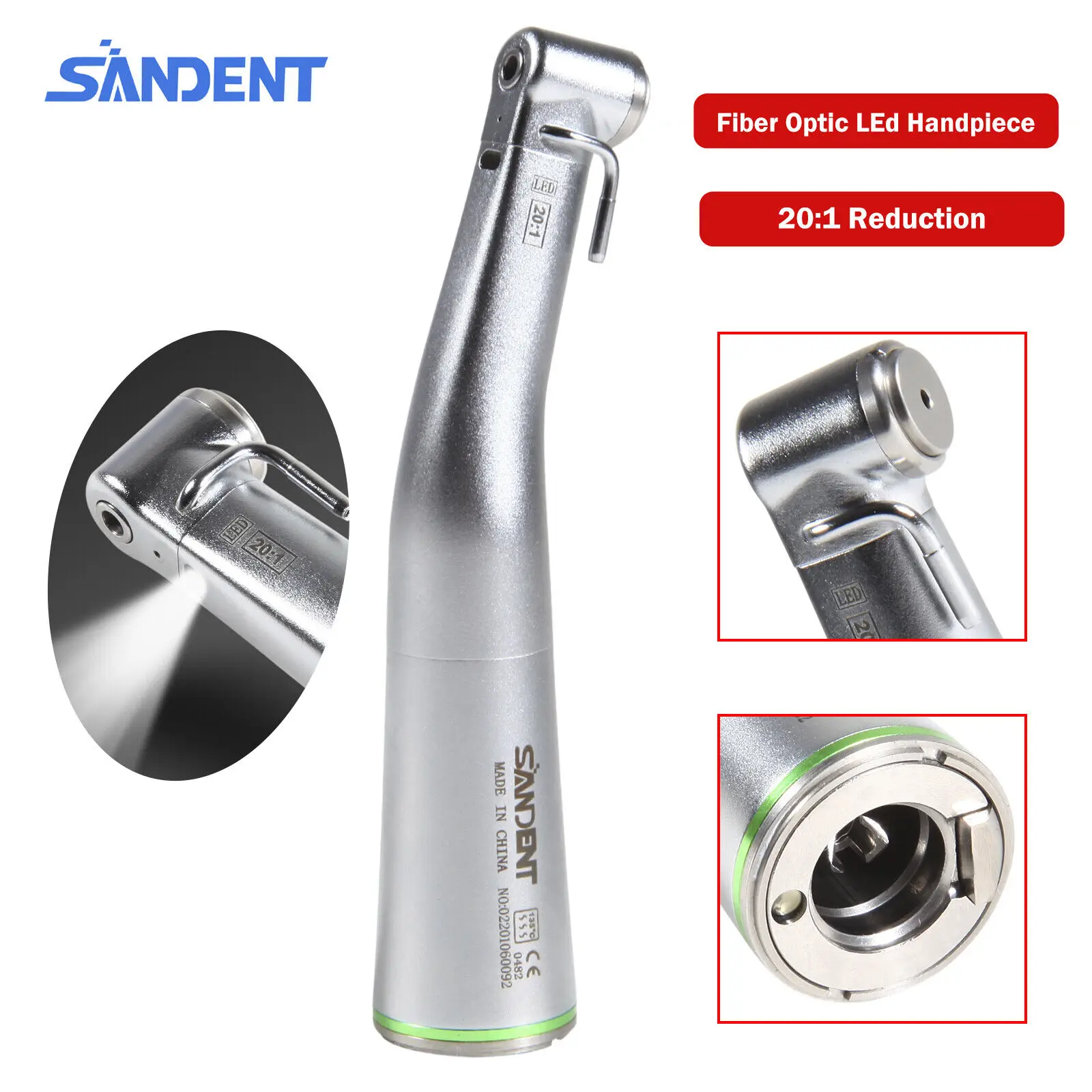 

Dental Implant 20:1 Fiber Optic LED Contra Angle Handpiece Slow Low Speed Fit Nsk