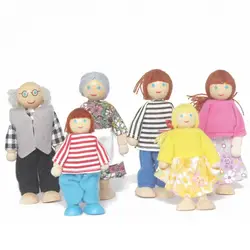 Wood People Dolls Family Multicolor Joint Mobility Toy Figure Set Kids Gift Photo Props Wooden Doll Dollhouse