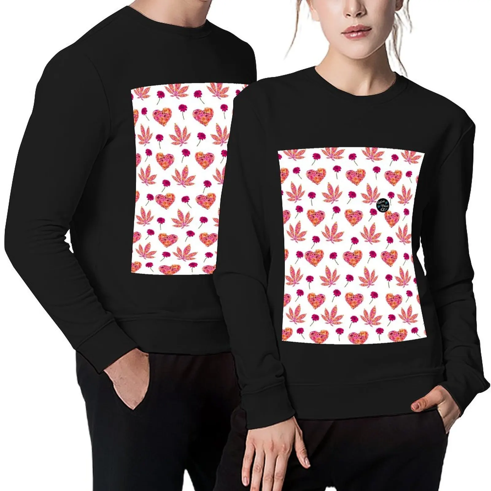 

i Heart Pot Leaf Print Pullover blouse autumn new products korean clothes men's sweat-shirt set sweatshirt