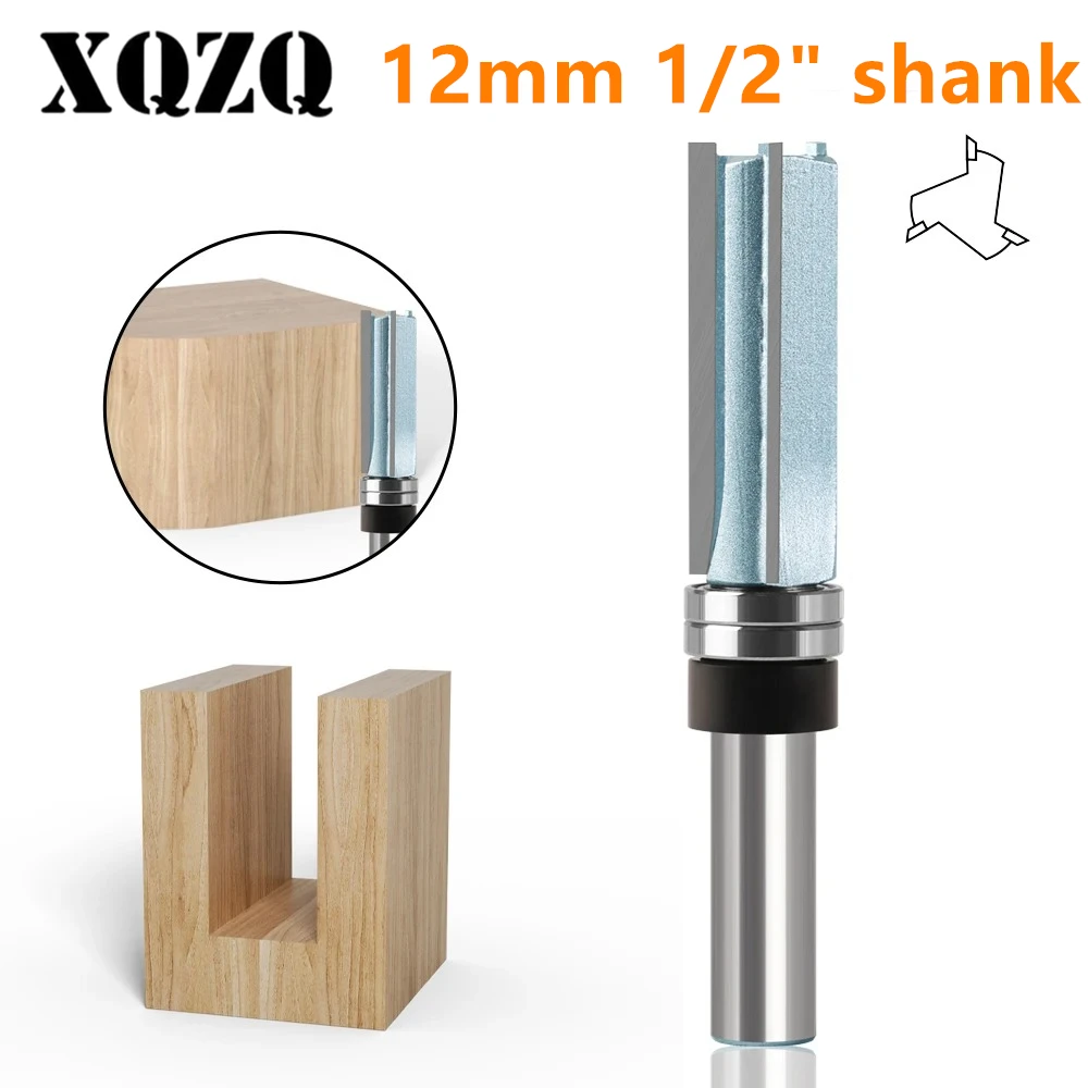 3 Tooth Router Bit 12mm 1/2′′Shank Diameter 3/4′′ Blade Length 2′′ Pattern Bit Cutting Carbide Alloy with For Woodworking Tool