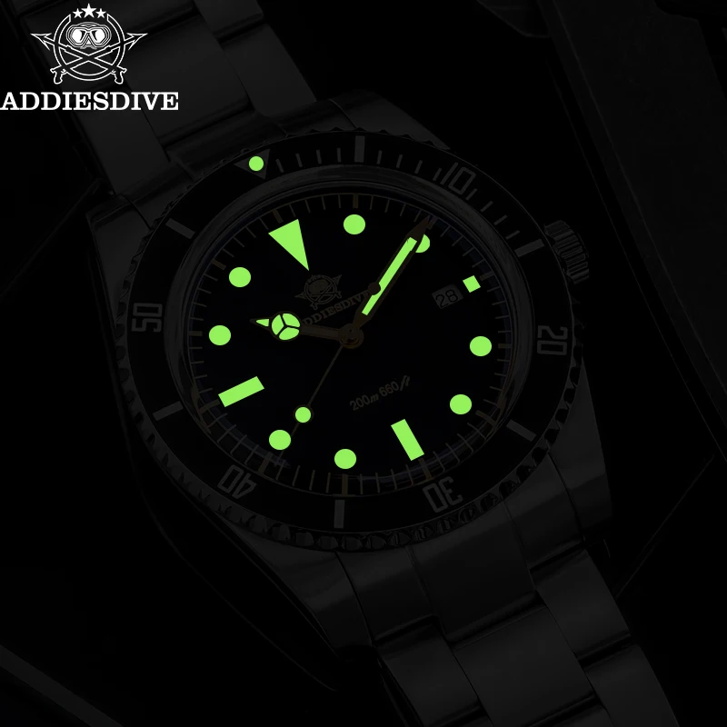 ADDIESDIVE AD2072 Men Watches K1 Mineral Bubble Mirror Glass Stainless Steel Ceramic Bezel Waterproof Luminous 39mm Quartz Watch
