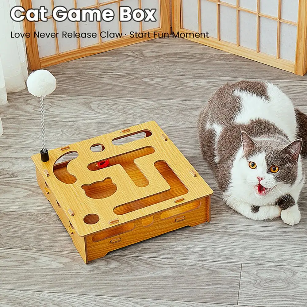 Self-play Cat Toy Maze Bell Balls Cat Toy Cat Scratch Maze Box with Nail File Enrichment Puzzle Toy for Mental Stimulation
