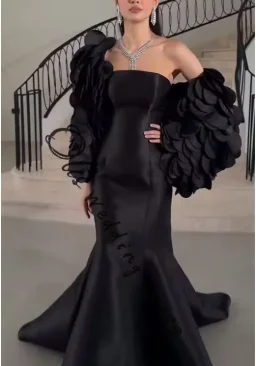 

Вечернее платье Саудовской Аравии по индивидуальному заказу Vestidos De Fiesta с 3D цветами, шарф с открытыми плечами, элегантные длинные черные женские вечерние платья