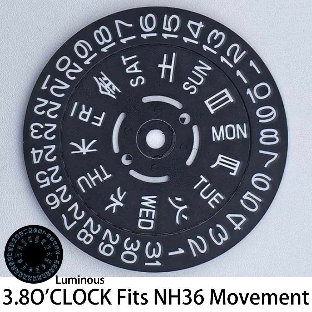 NH36 Orologio luminoso Quadrante Movimento Ruota Doppio calendario 3.0/3.8/4.2 in punto Fit NH36 Movimento Accessori Orologi per uomo